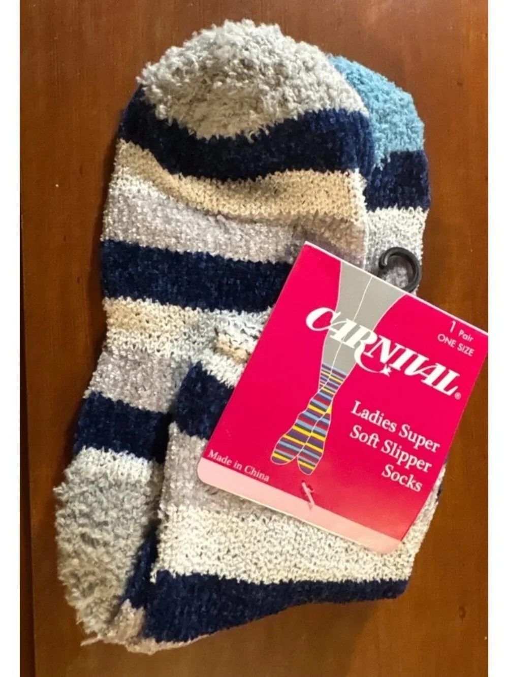 Womens Carnival Super Soft Slipper Socks 1 Sz Stripe Design Cozy Blue Gray (1a)